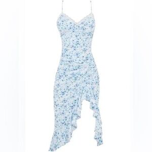 PrettyLittleThing Blue and White Asymmetrical Dress